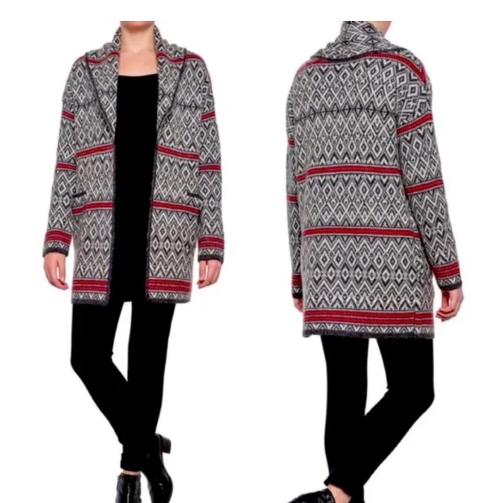 Aspen Cardigan Sweater‎ Gray Nordic Fair Isle Open Front Women's Gray Size Large